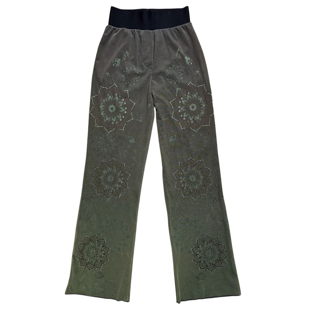 Ultracor NWT Element Pants Wide Leg Black Green Mandala Mesh Small Hi-Rise RARE!